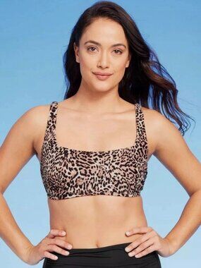 Women's‎ Leopard Print Square Neck Bikini Top Leopard Cheetah- Kona Sol S 4-6